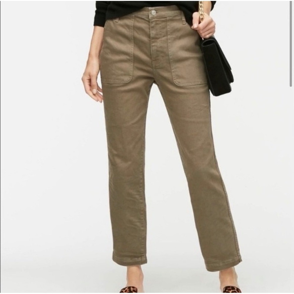 J.Crew Straight‎ Leg Crop Pants Olive Green High Rise Utility Patch Pocket 24
